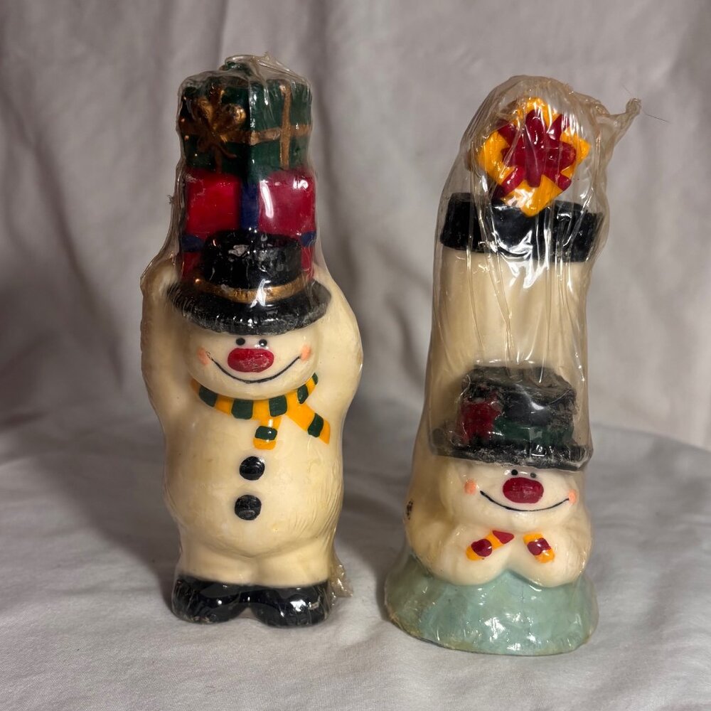Set of 2 Vintage Snowman Candles